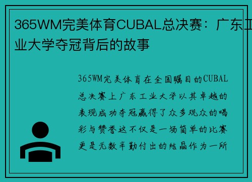 365WM完美体育CUBAL总决赛：广东工业大学夺冠背后的故事