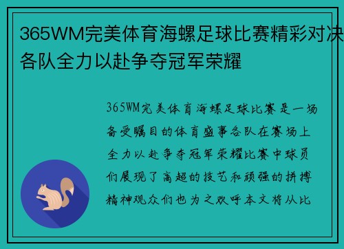 365WM完美体育海螺足球比赛精彩对决各队全力以赴争夺冠军荣耀