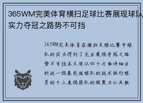 365WM完美体育横扫足球比赛展现球队实力夺冠之路势不可挡