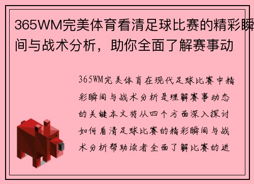 365WM完美体育看清足球比赛的精彩瞬间与战术分析，助你全面了解赛事动态